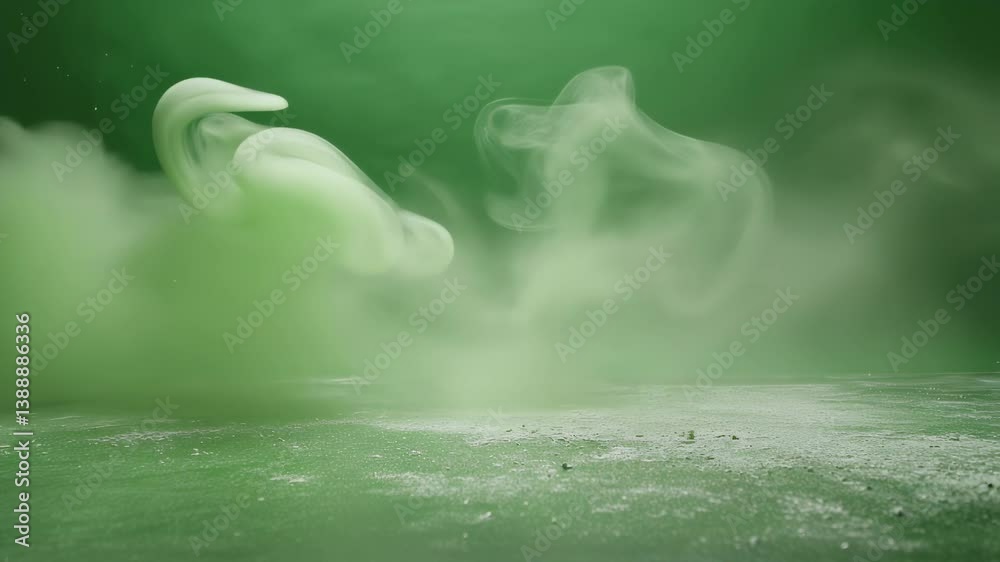 Poster green smoke is expanding and swirling on a green screen background, creating a dynamic and ethereal 