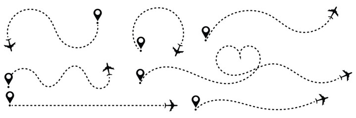 Path travel dotted line trip dashed trace destination track plan and silhouette, travelling symbol vector illustration .EPS 10 . 
