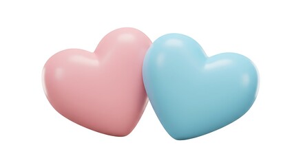Obraz premium Pastel Pink & Blue Hearts: A Tender 3D Render AI Generated