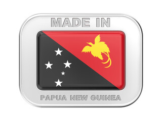 Made in Papua New Guinea, silver badge with the flag of Papua New Guinea
