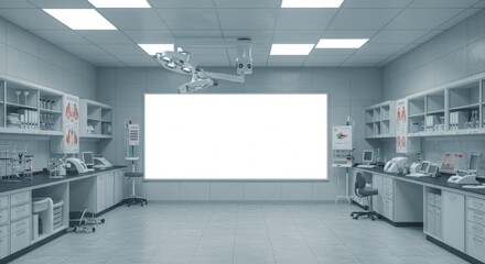 Modern sterile lab interior with blank display.