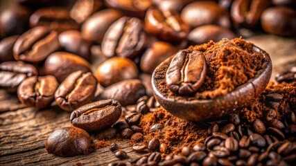 close-up of coffee beans being ground manually