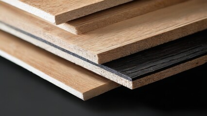 Assorted wooden planks stacked in different colors and sizes, showcasing unique textures, against a dark background.