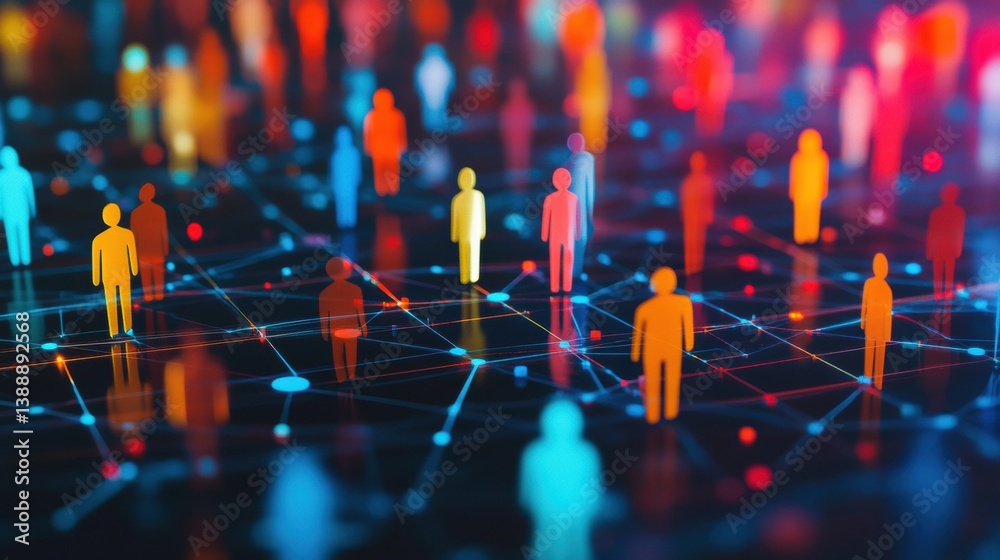 Aufkleber Colorful figures on digital grid represent diverse customer insights for personalized marketing strategies in modern business environments