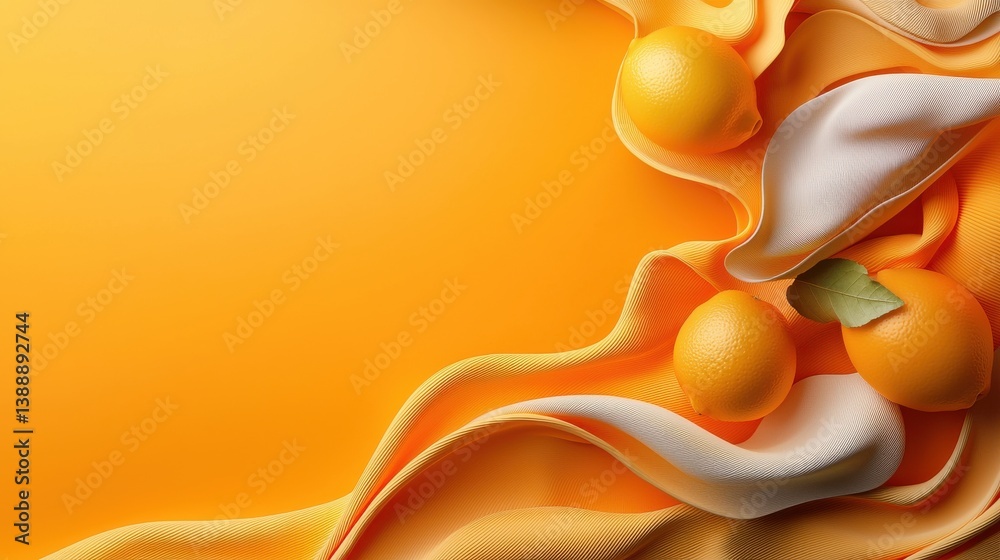 Aufkleber a close up of oranges and a leaf on a yellow background