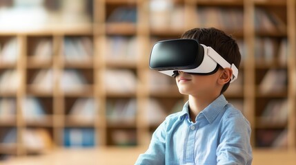 A young boy wearing a virtual reality headset, exploring new worlds in an engaging and immersive experience.