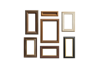 Set of magnetic photo frames in PNG cutout, isolated on a white transparent background, great for use in mockup designs showcasing photos, artwork, and creative visual projects