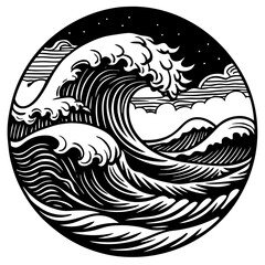 Sea Waves Sketch: Vintage Storm Wave & Ocean Tide Hand-Drawn Vector Set