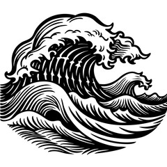 Sea Waves Sketch: Vintage Storm Wave & Ocean Tide Hand-Drawn Vector Set