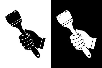 Creative Hand Holding Paint Brush Icon Monochrome Vector Download.