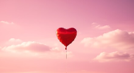 Fototapeta premium Heart Balloon Soars: Pink Sunset Dreamscape AI Generated