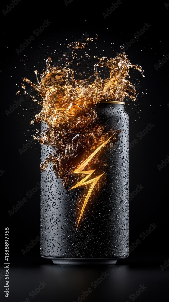 Aufkleber A can of soda is exploding with water and fire