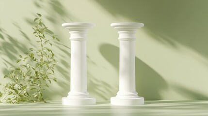 Elegant Columns, Soft Light, Greenery, Minimal Display,  Stock Photo