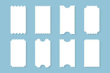 Blank ticket templates arranged on a light blue background for design purposes