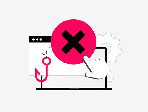 DNS filtering protects users from malicious websites and fraudulent content. Web protection strategies block harmful domains to ensure online safety. Malicious website vector illustration and icons