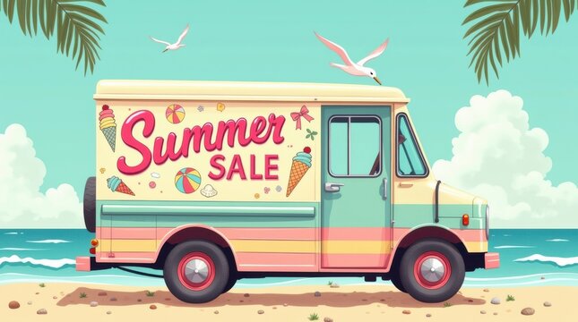 Exciting summer sale event at the beach food truck extravaganza tropical vibes fun atmosphere