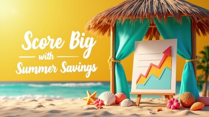 Summer sale event score big with summer savings at the beach graphic design bright environment creative viewpoint