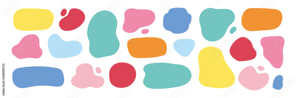 Poster Organic shape round form set. Liquid organic blob curve background abstract shape frame. Doodle abstract liquid blob, wavy different form. Soft round oval pattern background. Vector illustration