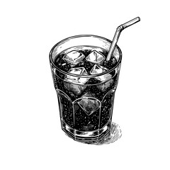 Sketch illustration of cola glass black and white refreshing soda drink [with copy space]