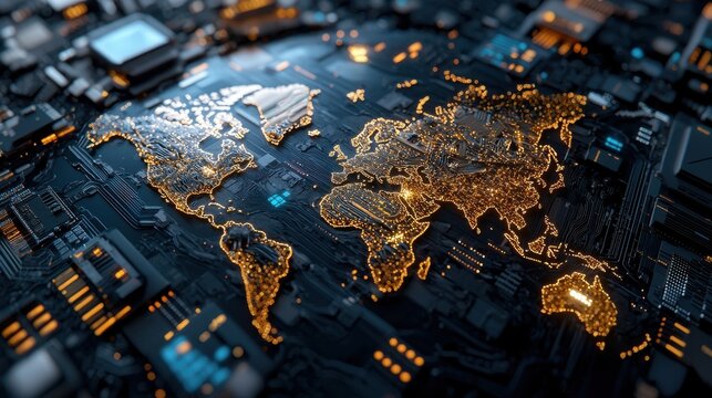 A computer generated image of the world with a glowing blue