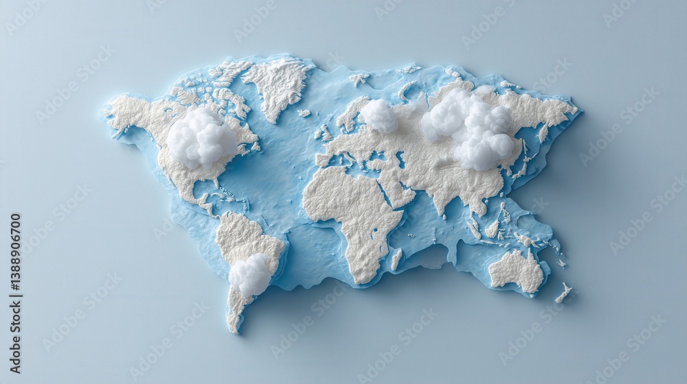 Aufkleber a map of the world with clouds on it