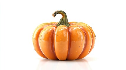 Orange Pumpkin on White Background with Water Droplets Close Up View