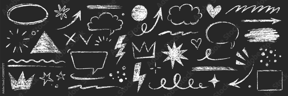 Poster arrow line chalk brush hand drawn sketch element set. grunge square, heart, arrow element scribble l