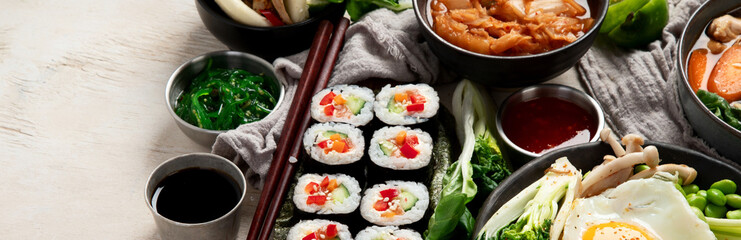 Various Korean Home-style Side Dishes. Asian food concept.