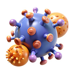 3D Virus Cell Icon – Colorful Cartoon Pathogen Isolated on Transparent Background