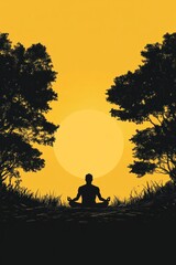 A person meditating in nature at sunrise with the sun