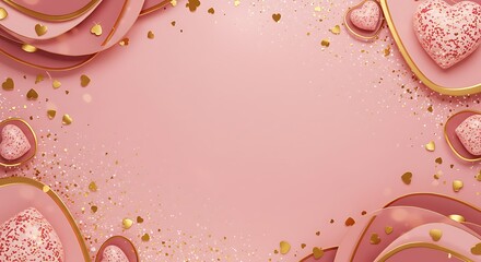 Rose Gold Hearts: Romantic 3D Render AI Generated