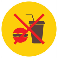 Fototapeta premium Minimalist Public Sign with Crossed-Out Food Item Icon on Bright Yellow or Red Background