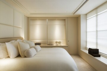 Fototapeta premium A Luxurious and Comfortable Bedroom with Beautiful Soft Lighting