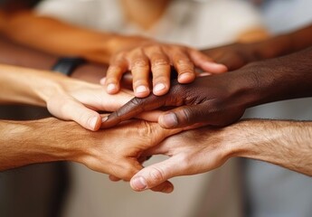 A group of people are holding hands in a circle