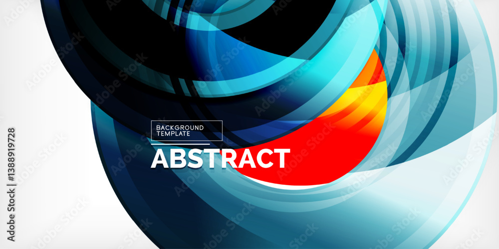 Poster Bright abstract background. Smooth lines create dynamic flow. Blue, orange, yellow colors blend. Modern design for presentations, websites.
