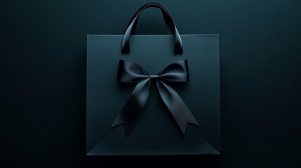 Black paper shopping bag with sturdy handles and stylish bow ties for premium branding. 
