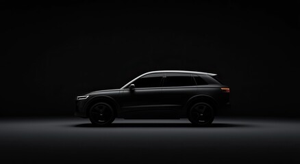 A sleek black SUV silhouette against a dark background, showcasing modern design and elegance.