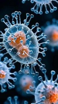 Microscopic view of virus particles showcasing their unique structure and biology in detail