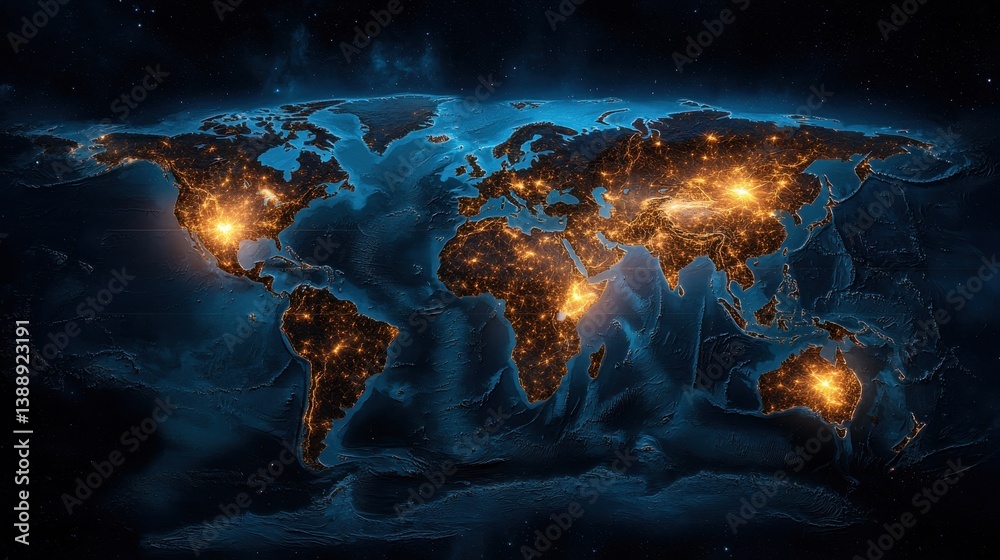 Aufkleber a map of the world with lights on it