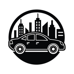 Obraz premium Silhouette Electric Car Cityscape Vector