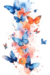 Watercolor painting depicting colorful butterflies in vibrant artistic display
