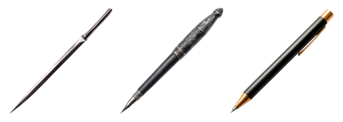 Collection of Elegant Writing Instruments in Diverse Styles and Designs, PNG bundle collection, Isolated on Transparent Background