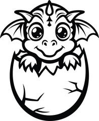 Cute and stylish dragon hatching from an egg silhouette vector art, cute dragon hatching from an egg line art vector illustration design