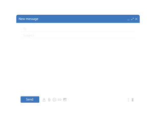 Email interface window. Email window on your computer, tablet, or smartphone. A template for sending an email. Mockup blank mail screen on transparent background