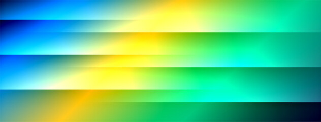 Horizontal bands. Blue transitions to yellow, then green. Gradient colors create smooth visual flow. Bright, vibrant hues dominate composition.