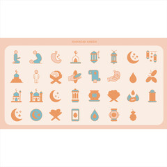 Clean Line Art Icon Set for Ramadan