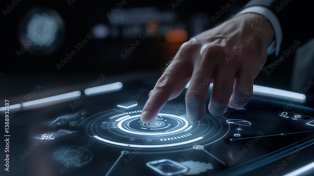 Poster artificial intelligence and machine learning dashboard displayed on a holographic screen as a busine