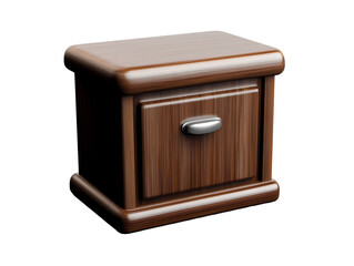 Rich brown wood nightstand subtly sits against bright white background. AI Generated