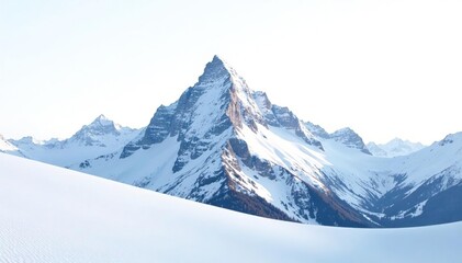 Naklejka premium Snow-covered mountain peak, untouched landscape on bright white background , view, serene, peaceful landscape