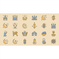 Spiritual Ramadan Icons in Minimalist Style